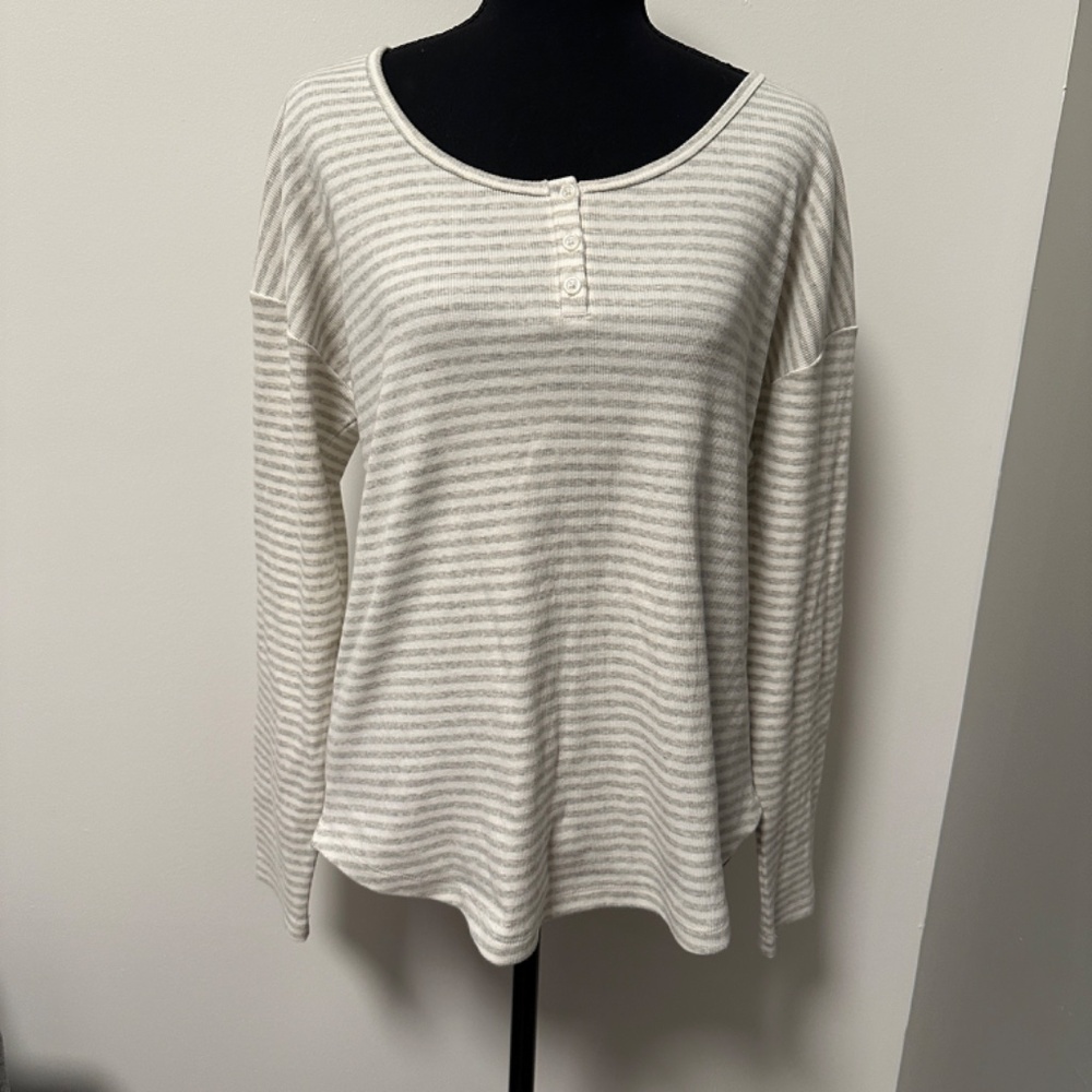 *HAVEN* White x Gray Striped Long Sleeve Shirt Size Large NWT